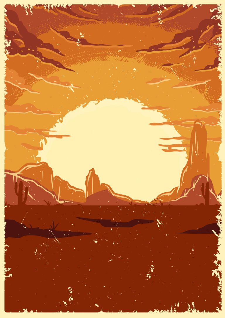 Desert landscape vintage colorful template