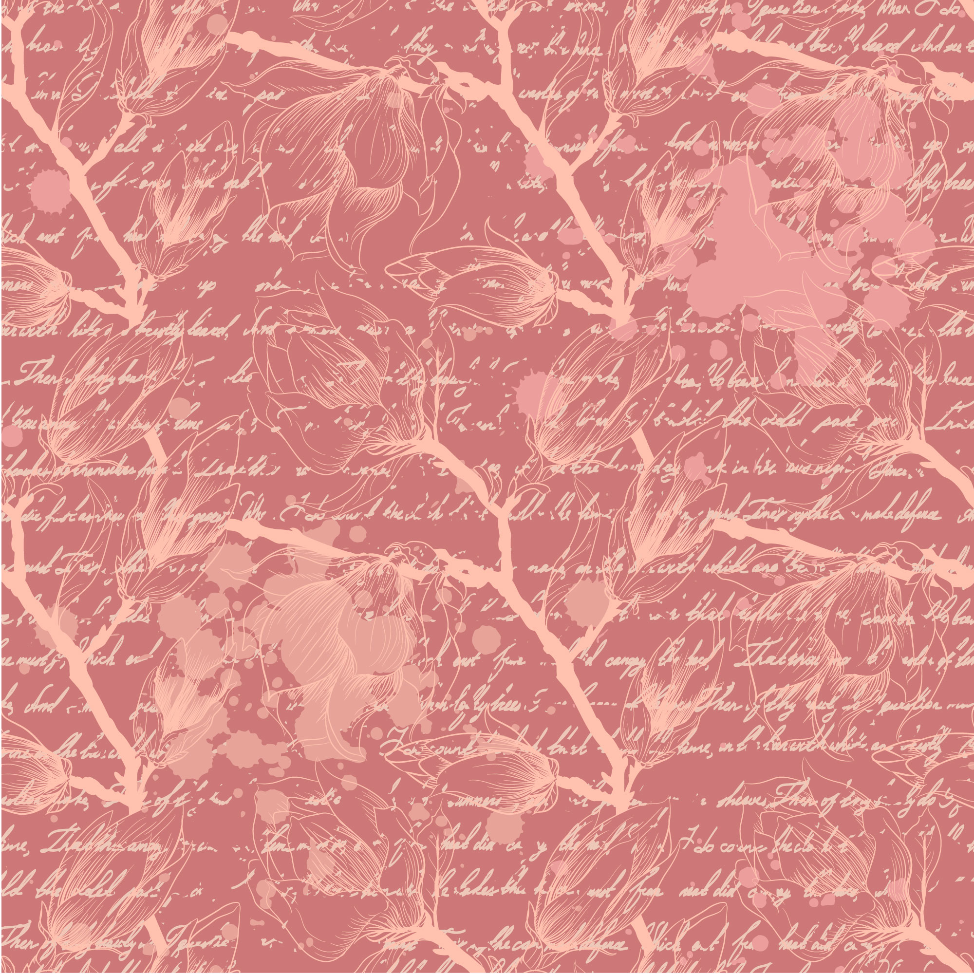 Vintage pink seamless pattern with magnolia flowers